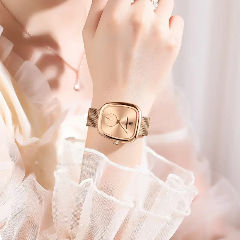 ساعة نسائية فاخرة بميناء مربع وحركة كوارتز-Luxury Square Dial Quartz Watch for Women