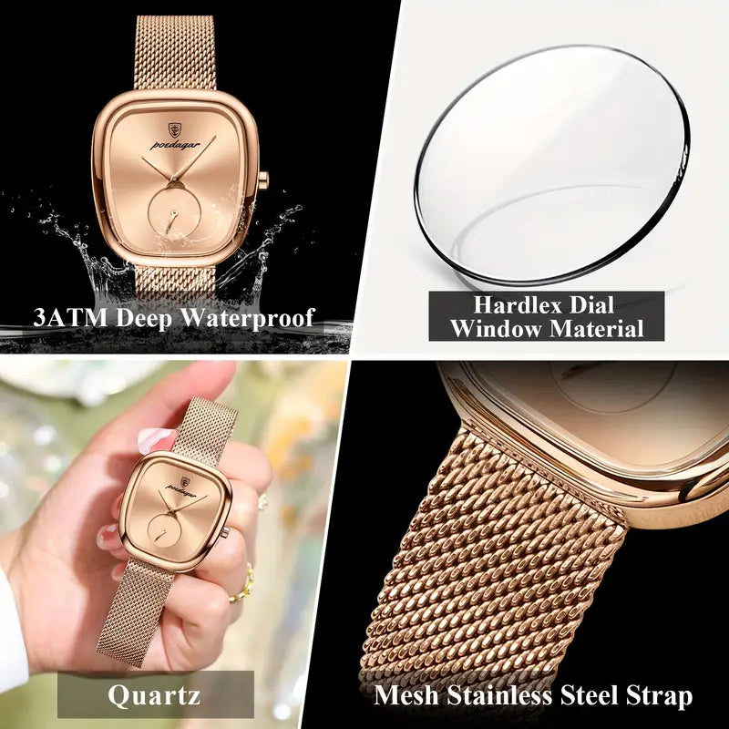 ساعة نسائية فاخرة بميناء مربع وحركة كوارتز-Luxury Square Dial Quartz Watch for Women