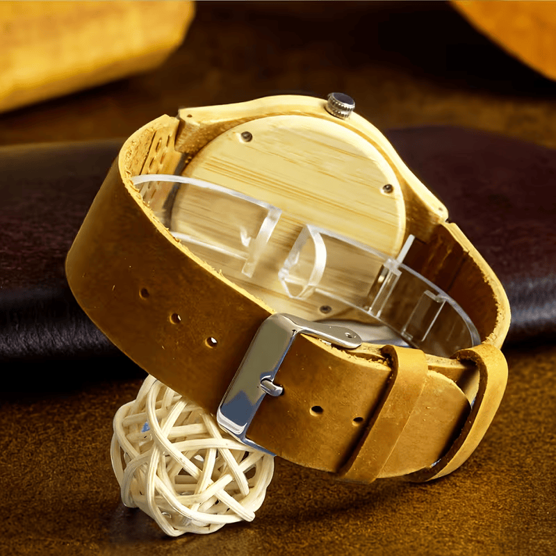 ⌚🌳 Stylish Men’s Walnut Wooden Watch – Quartz Movement with Genuine Leather Strap | Classic Vintage Wristwatch Gift for Men 🎁