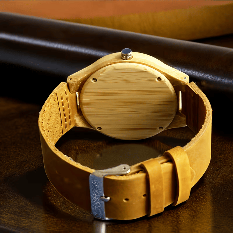 ⌚🌳 Stylish Men’s Walnut Wooden Watch – Quartz Movement with Genuine Leather Strap | Classic Vintage Wristwatch Gift for Men 🎁