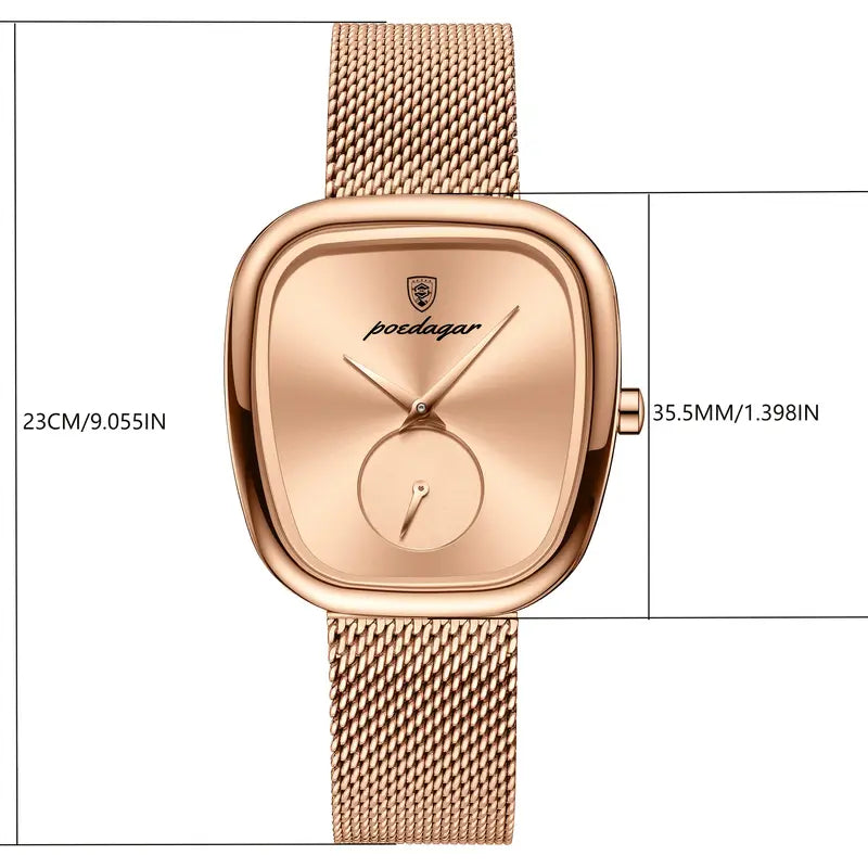 ساعة نسائية فاخرة بميناء مربع وحركة كوارتز-Luxury Square Dial Quartz Watch for Women
