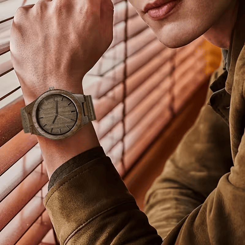 ⌚🌳 Stylish Men’s Walnut Wooden Watch – Quartz Movement with Genuine Leather Strap | Classic Vintage Wristwatch Gift for Men 🎁