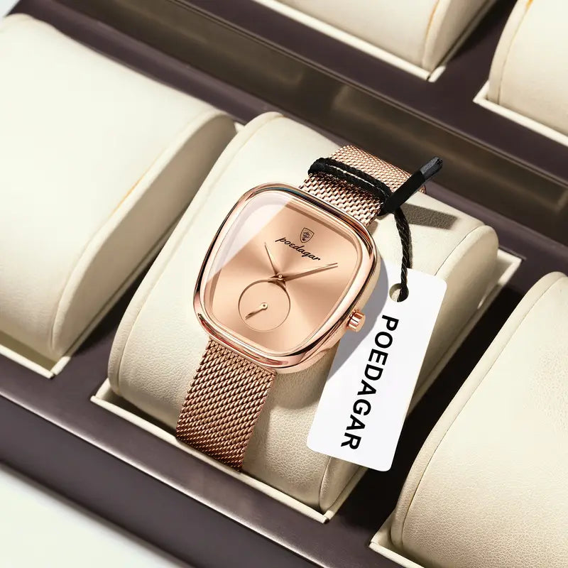 ساعة نسائية فاخرة بميناء مربع وحركة كوارتز-Luxury Square Dial Quartz Watch for Women