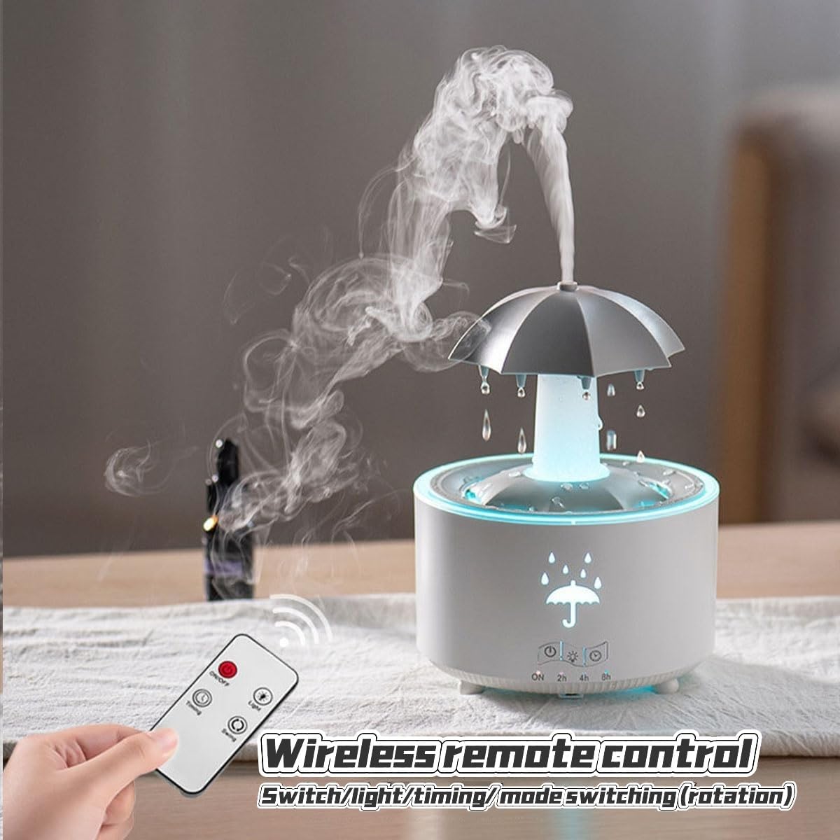 🌧️🎵 Audio Humidifier with Rain Effect – LED Aromatherapy Diffuser & Sleep Night Light