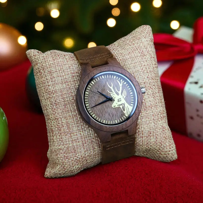 ⌚🌳 Stylish Men’s Walnut Wooden Watch – Quartz Movement with Genuine Leather Strap | Classic Vintage Wristwatch Gift for Men 🎁