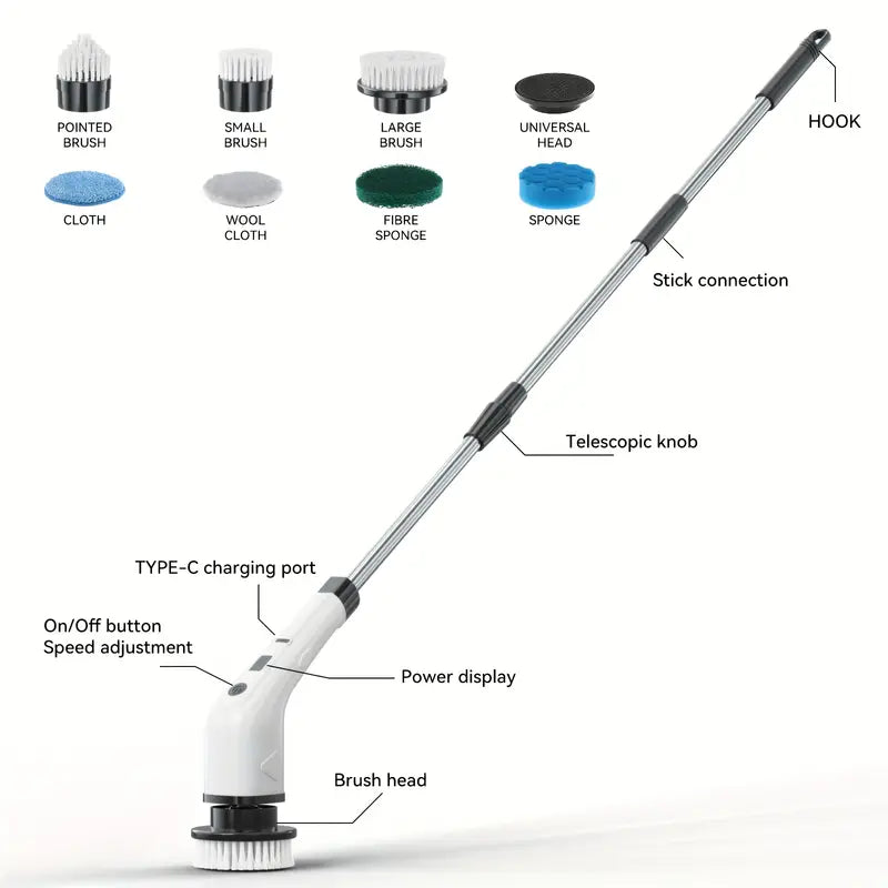 🧼⚡ 5-in-1 Electric Spin Scrubber – Cordless Handheld Power Cleaning Brush with 5 Replaceable Heads for Bathroom, Kitchen & Shoes