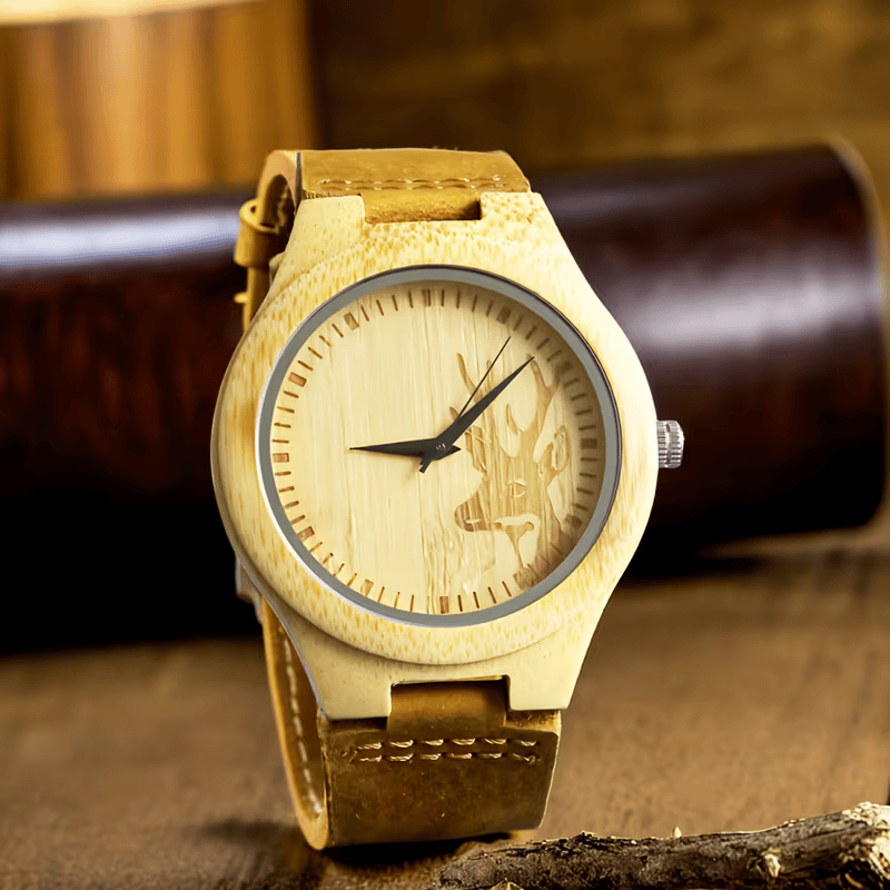 ⌚🌳 Stylish Men’s Walnut Wooden Watch – Quartz Movement with Genuine Leather Strap | Classic Vintage Wristwatch Gift for Men 🎁
