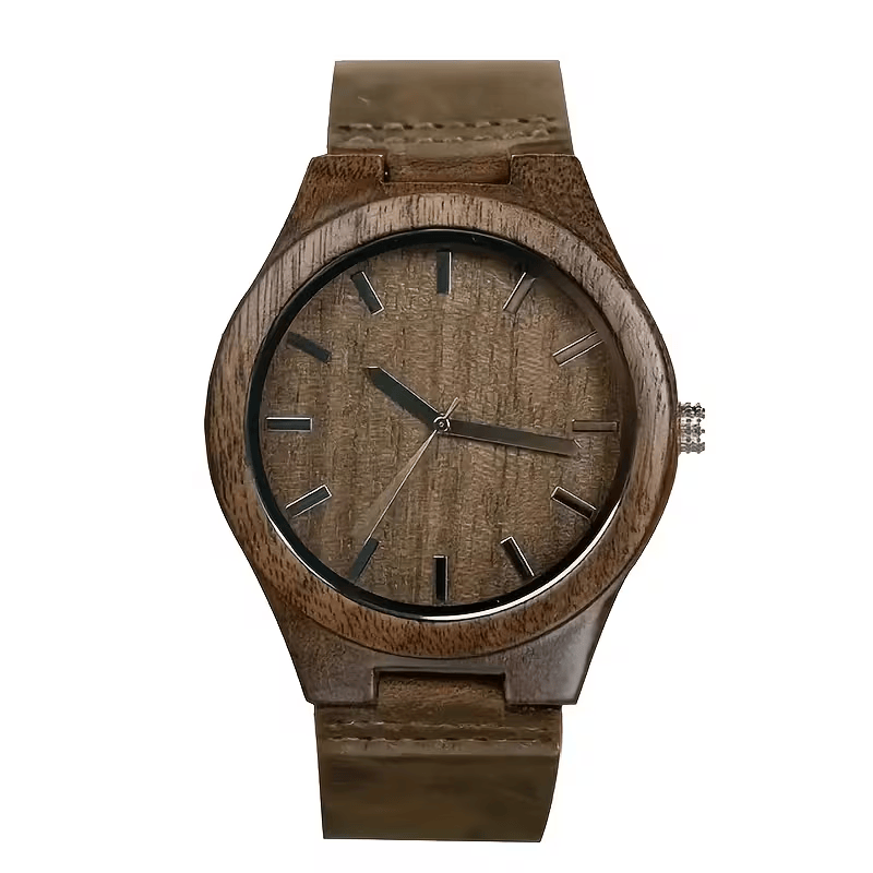 ⌚🌳 Stylish Men’s Walnut Wooden Watch – Quartz Movement with Genuine Leather Strap | Classic Vintage Wristwatch Gift for Men 🎁