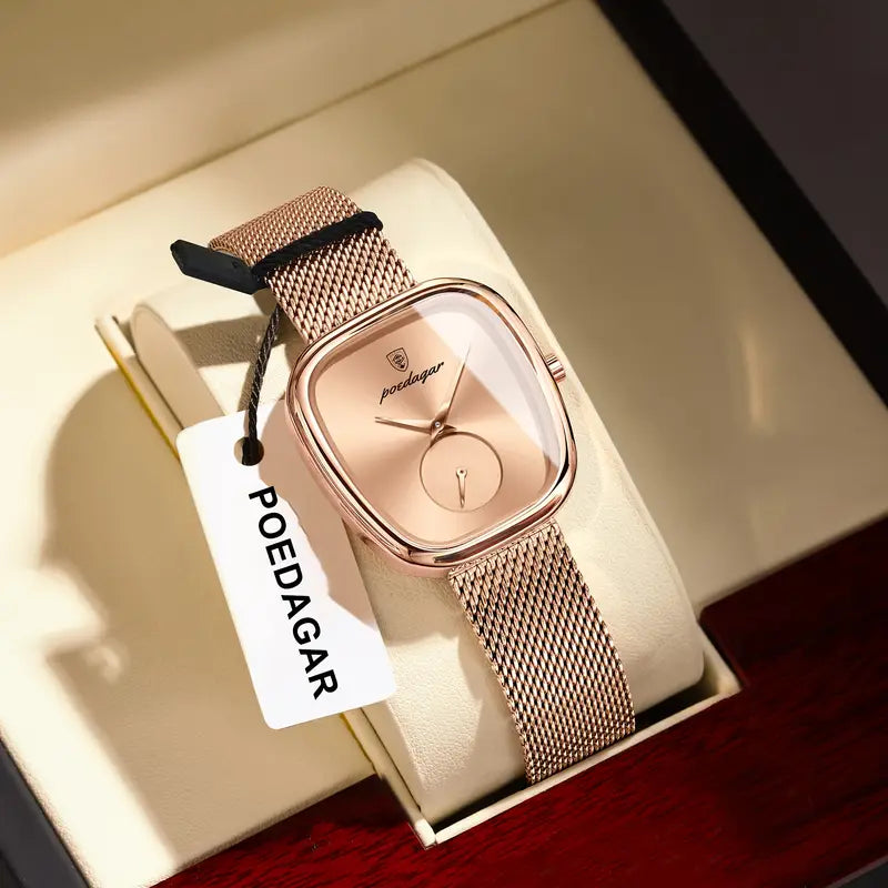 ساعة نسائية فاخرة بميناء مربع وحركة كوارتز-Luxury Square Dial Quartz Watch for Women