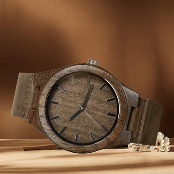 ⌚🌳 Stylish Men’s Walnut Wooden Watch – Quartz Movement with Genuine Leather Strap | Classic Vintage Wristwatch Gift for Men 🎁