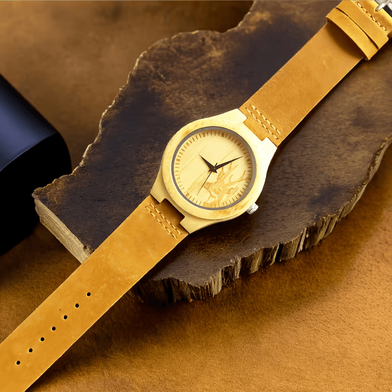 ⌚🌳 Stylish Men’s Walnut Wooden Watch – Quartz Movement with Genuine Leather Strap | Classic Vintage Wristwatch Gift for Men 🎁