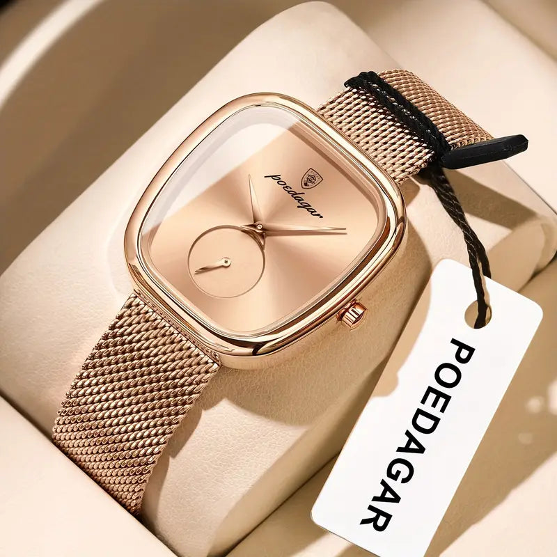 ساعة نسائية فاخرة بميناء مربع وحركة كوارتز-Luxury Square Dial Quartz Watch for Women