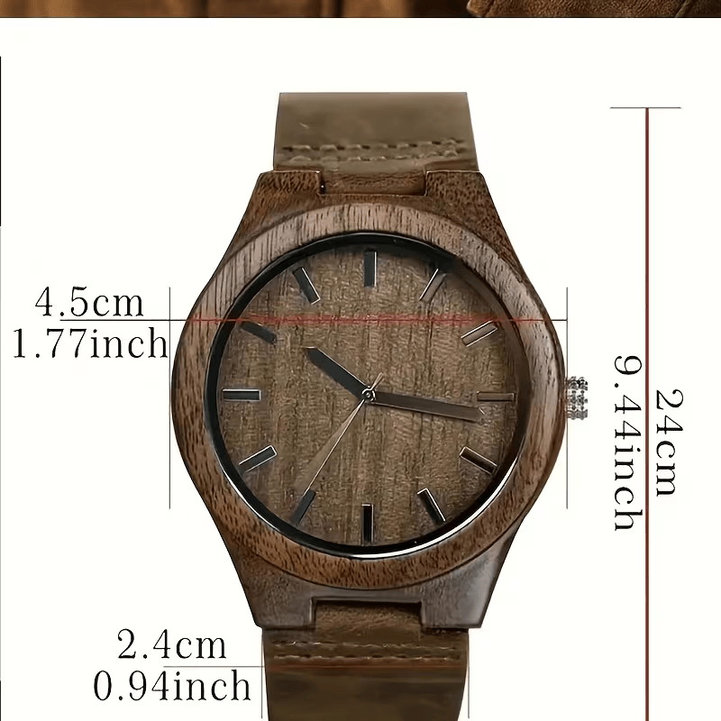 ⌚🌳 Stylish Men’s Walnut Wooden Watch – Quartz Movement with Genuine Leather Strap | Classic Vintage Wristwatch Gift for Men 🎁
