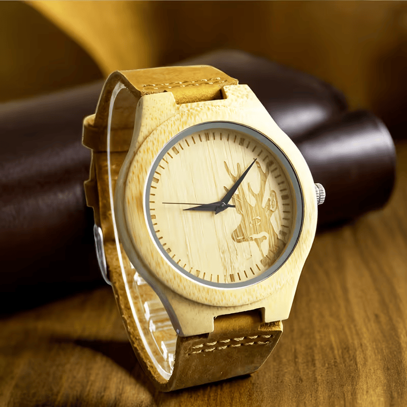 ⌚🌳 Stylish Men’s Walnut Wooden Watch – Quartz Movement with Genuine Leather Strap | Classic Vintage Wristwatch Gift for Men 🎁