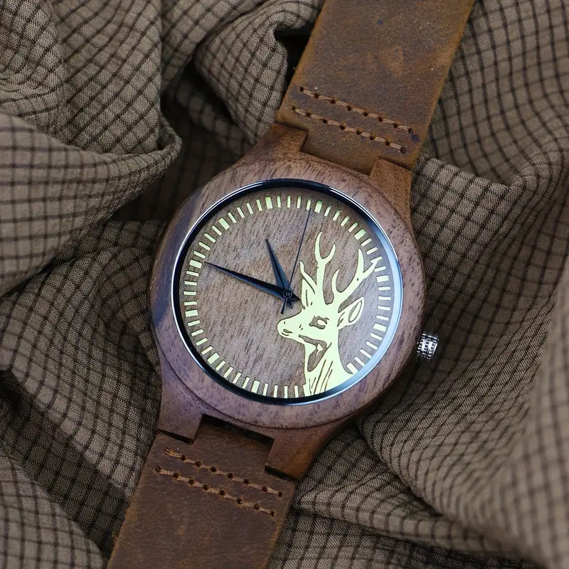 ⌚🌳 Stylish Men’s Walnut Wooden Watch – Quartz Movement with Genuine Leather Strap | Classic Vintage Wristwatch Gift for Men 🎁