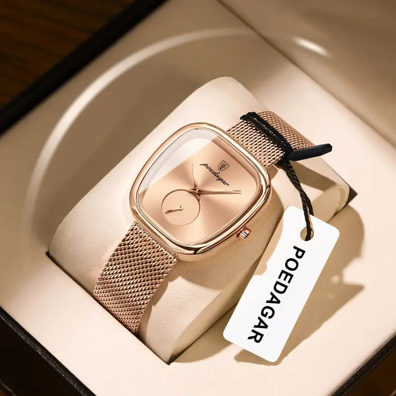 ساعة نسائية فاخرة بميناء مربع وحركة كوارتز-Luxury Square Dial Quartz Watch for Women